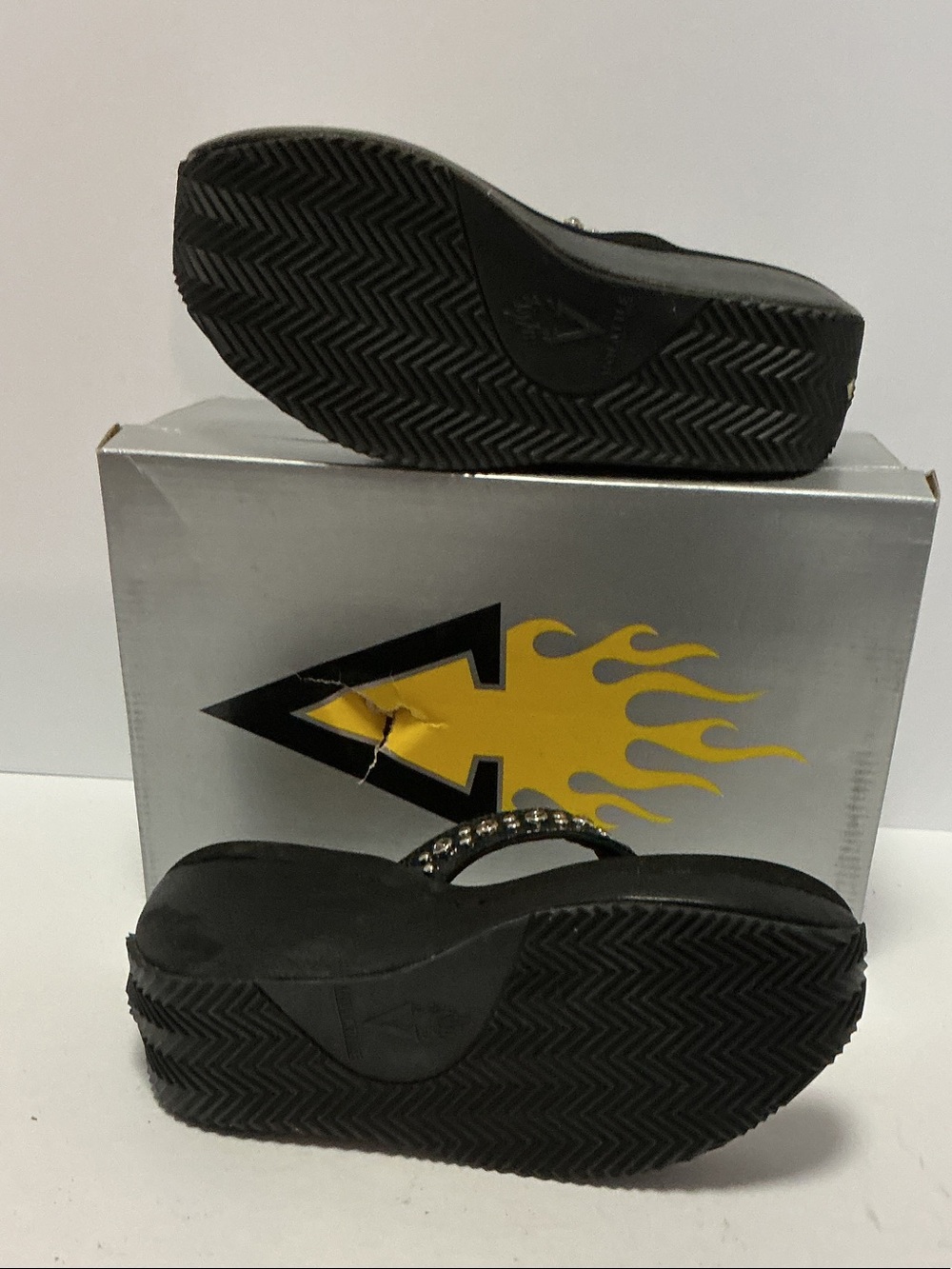 Volatile Black Wedge Thong Sandals with Crystal Accents - Picture 7 of 8